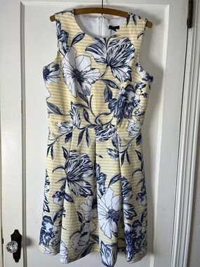 R&K Yellow & Navy Striped Floral Midi Dress